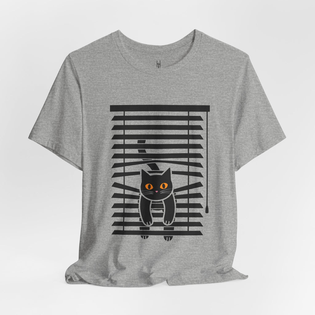 The Midnight Gaze: Black Cat in the Blinds Double-Sided Tee