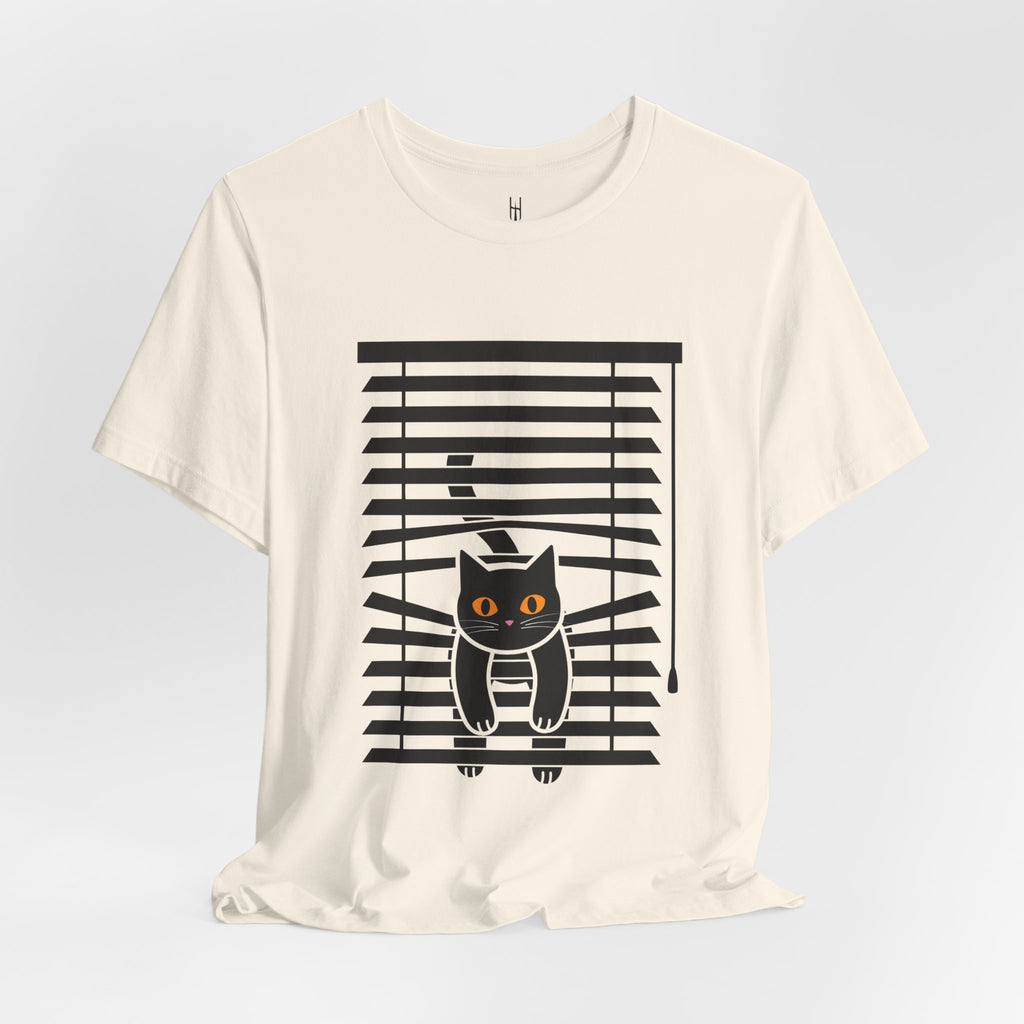 The Midnight Gaze: Black Cat in the Blinds Double-Sided Tee