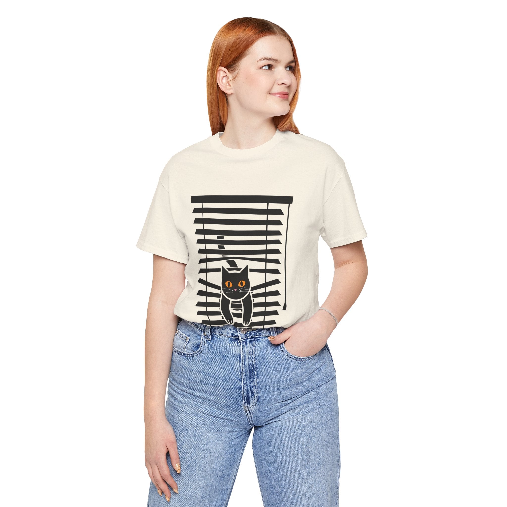 The Midnight Gaze: Black Cat in the Blinds Double-Sided Tee