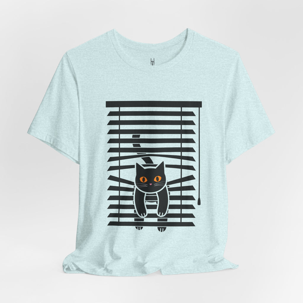 The Midnight Gaze: Black Cat in the Blinds Double-Sided Tee