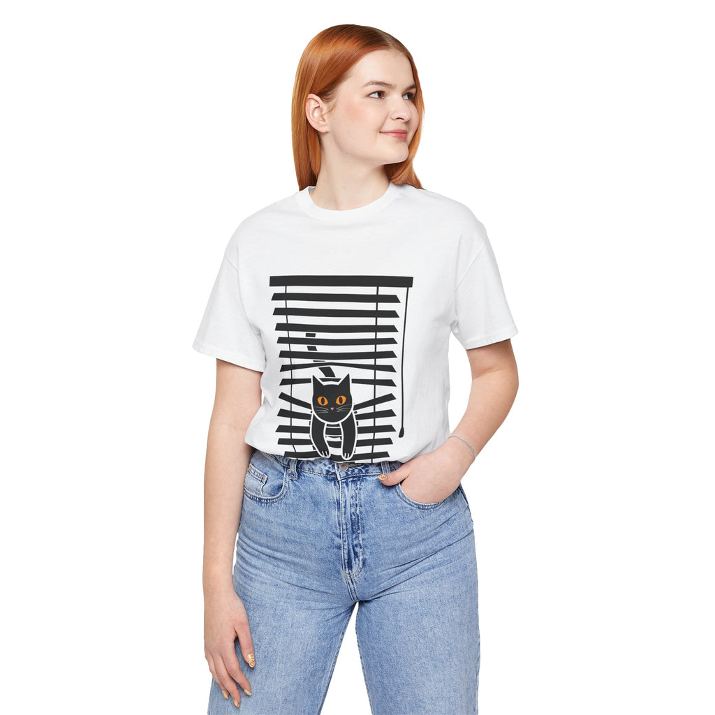 The Midnight Gaze: Black Cat in the Blinds Double-Sided Tee