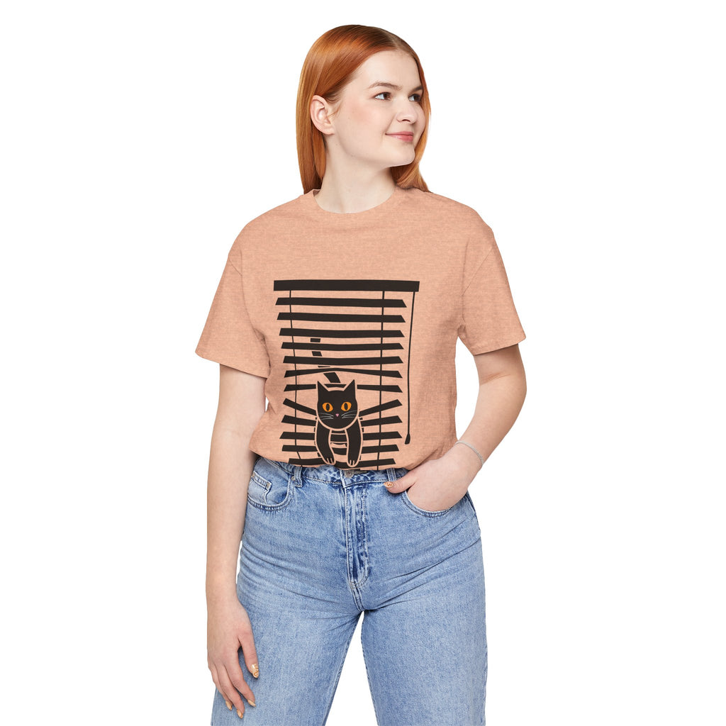 The Midnight Gaze: Black Cat in the Blinds Double-Sided Tee