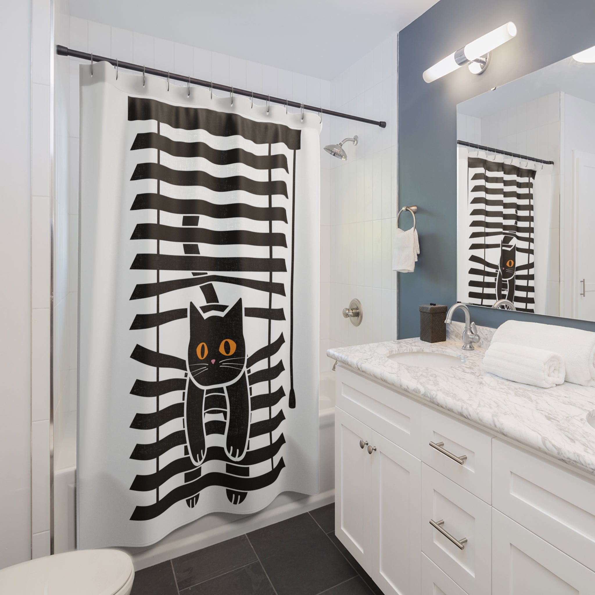 The Midnight Gaze: Cat in the Blinds Shower Curtain