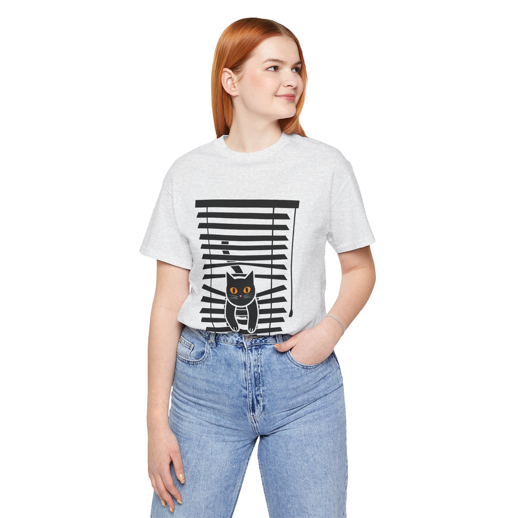 The Midnight Gaze: Black Cat in the Blinds Double-Sided Tee
