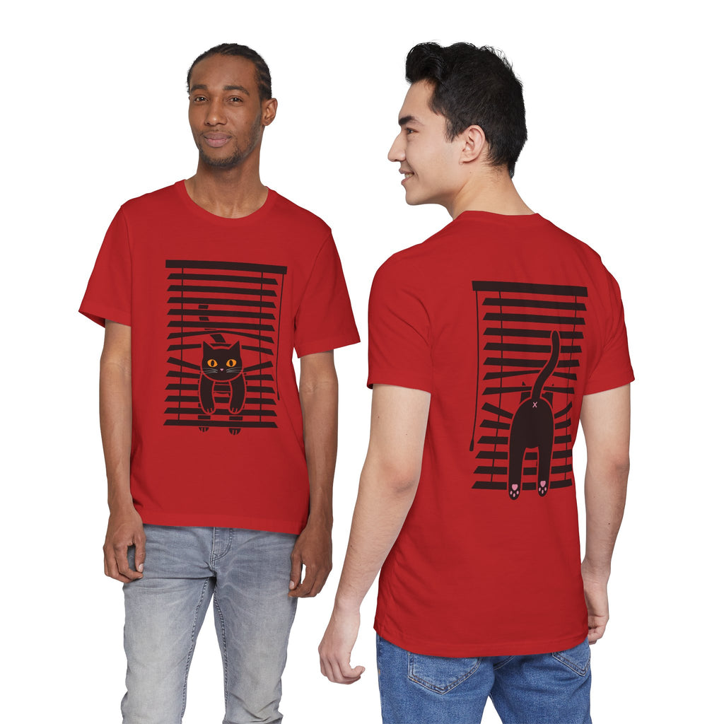 The Midnight Gaze: Black Cat in the Blinds Double-Sided Tee