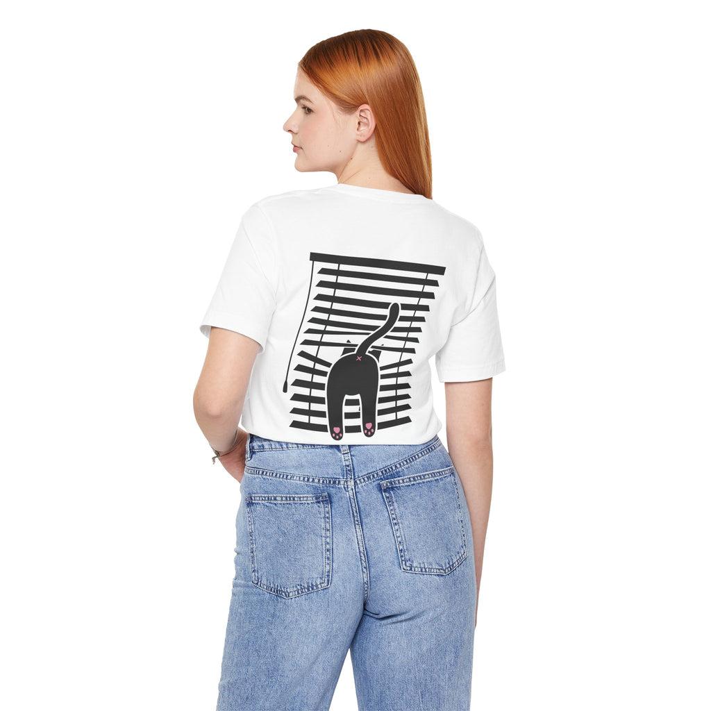 The Midnight Gaze: Black Cat in the Blinds Double-Sided Tee