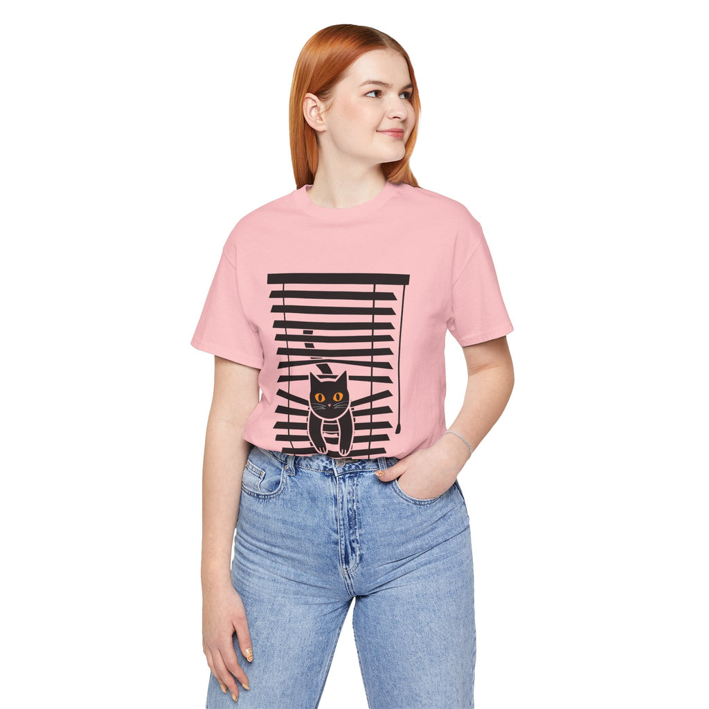 The Midnight Gaze: Black Cat in the Blinds Double-Sided Tee
