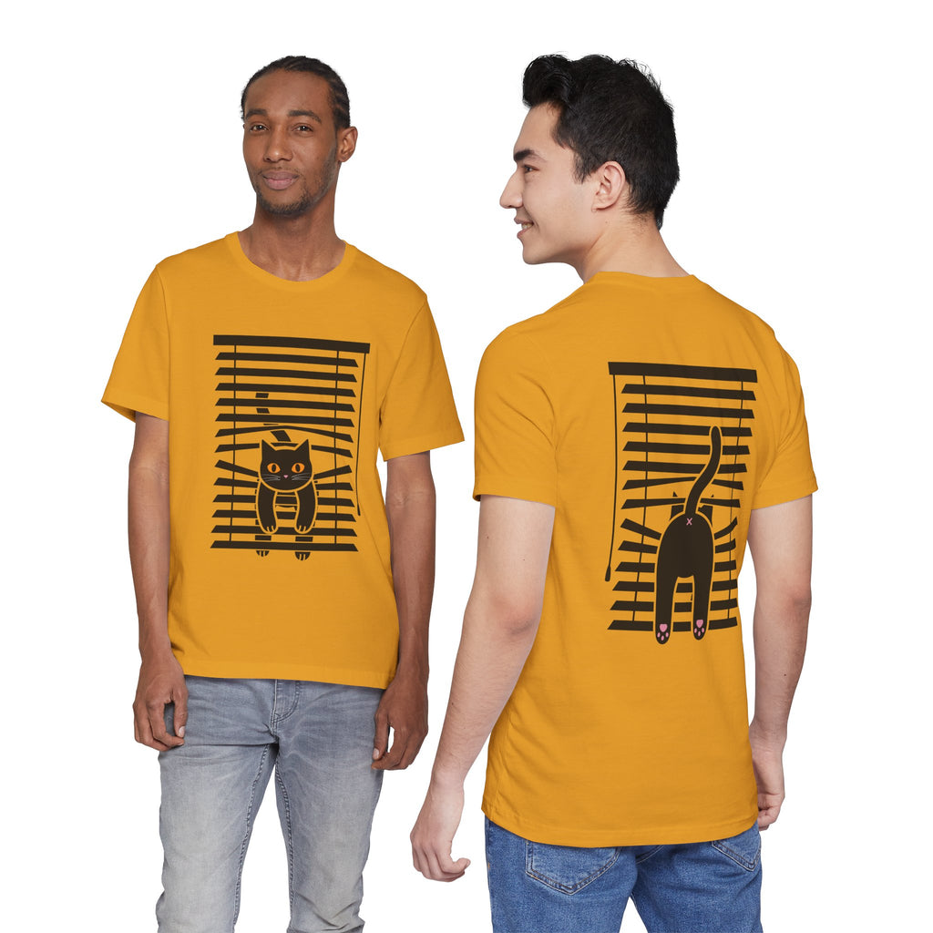 The Midnight Gaze: Black Cat in the Blinds Double-Sided Tee