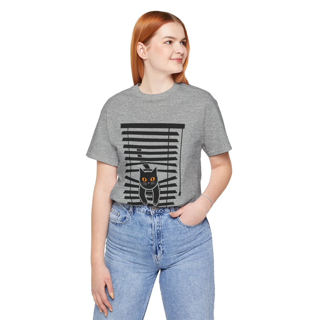 The Midnight Gaze: Black Cat in the Blinds Double-Sided Tee