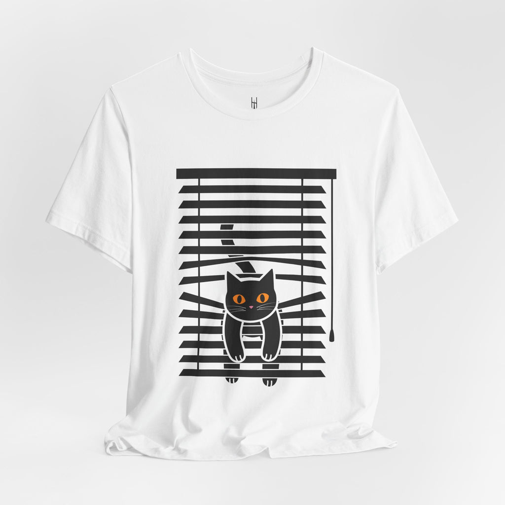 The Midnight Gaze: Black Cat in the Blinds Double-Sided Tee