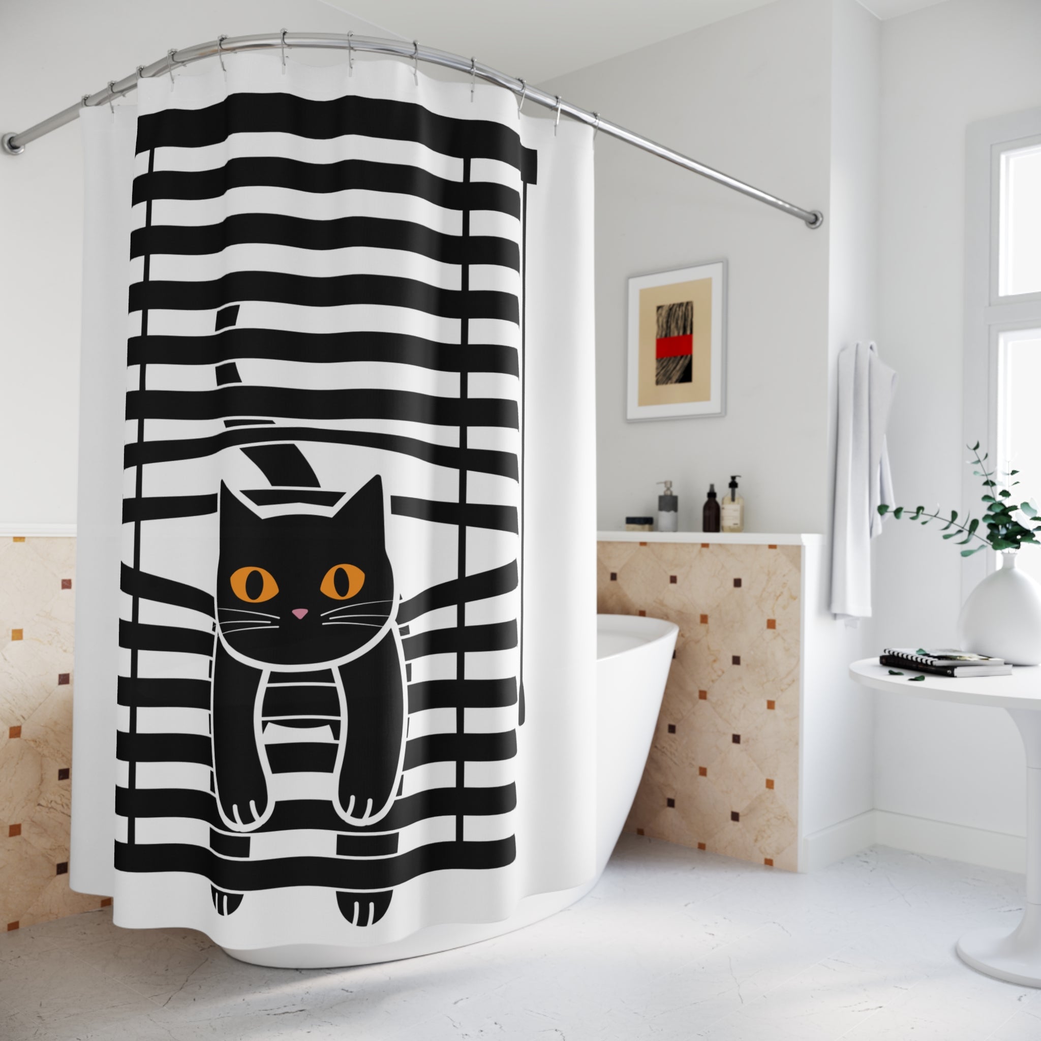 The Midnight Gaze: Cat in the Blinds Shower Curtain